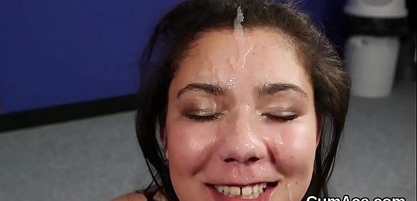  Wicked honey gets cumshot on her face swallowing all the jism